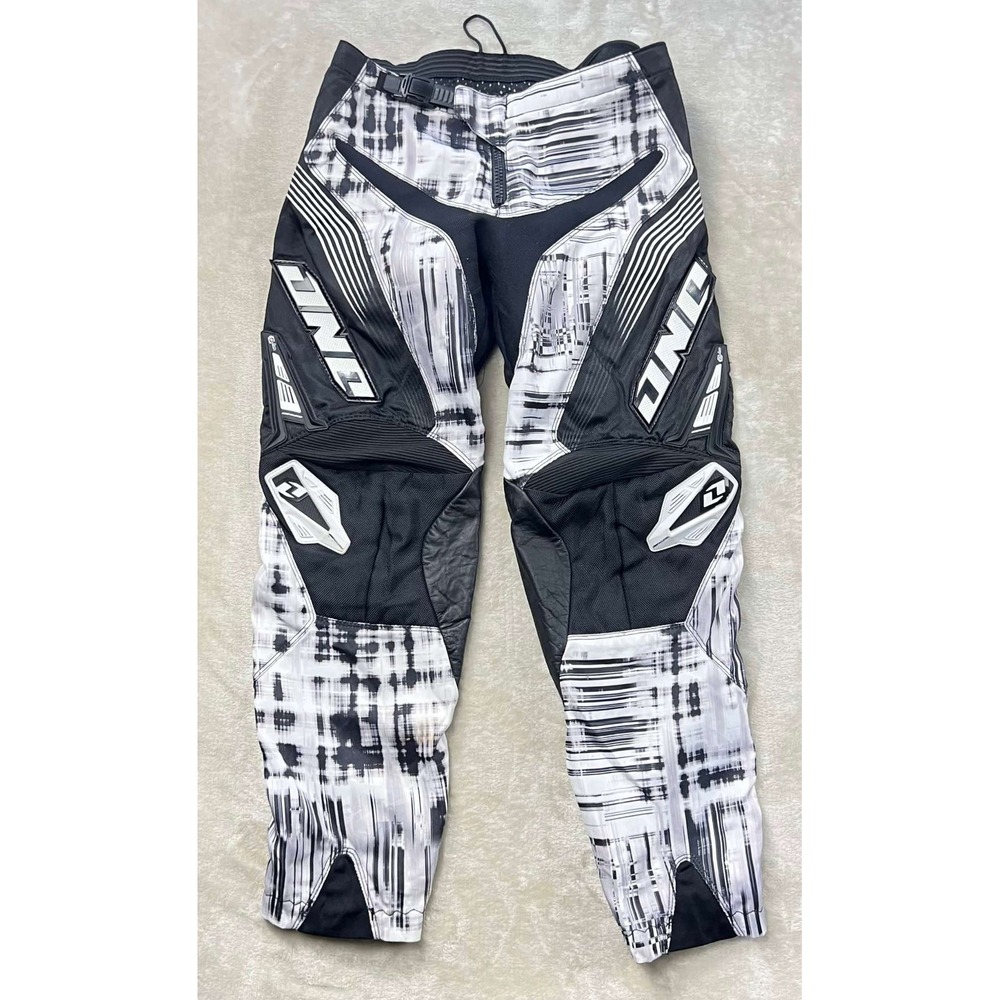 One Industries Carbon Motocross Pants Youth 28 Black White Buffalo Leather Knee
